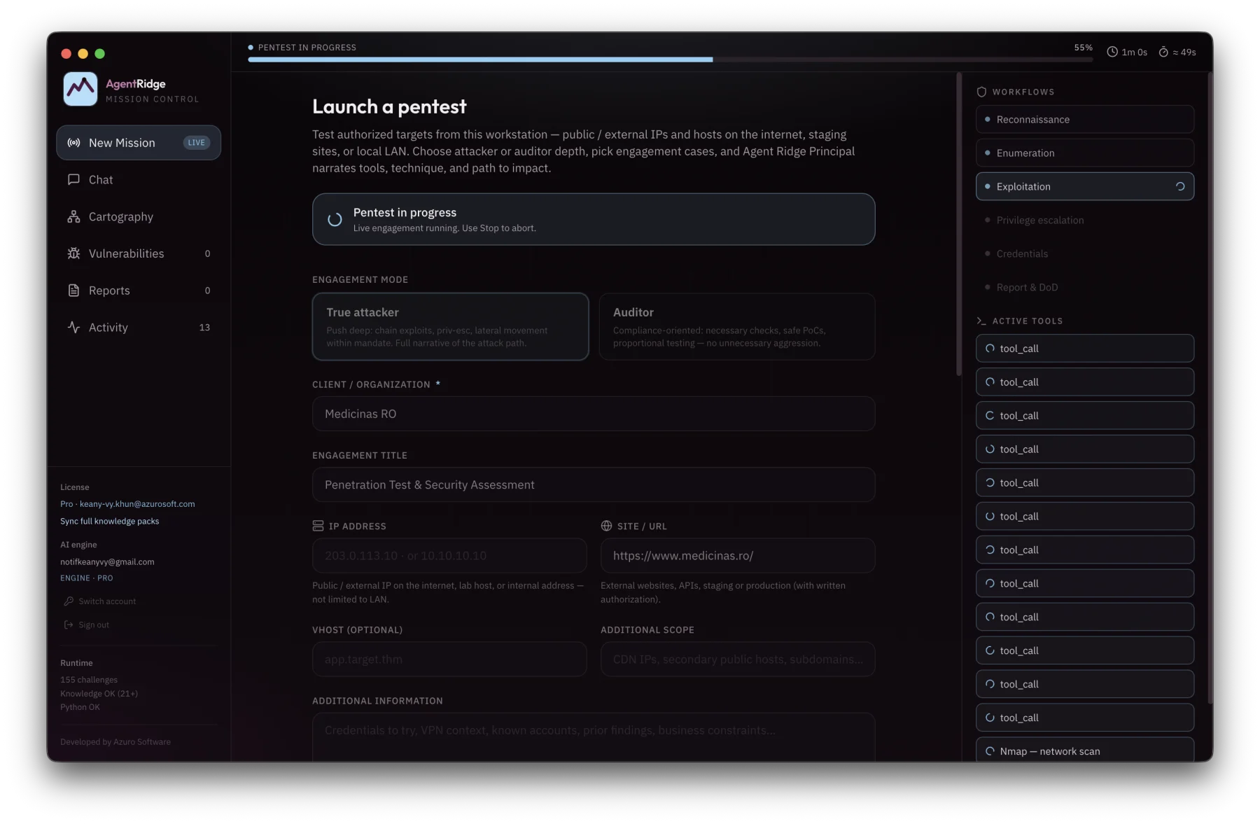 Mission preparation screen in AgentRidge